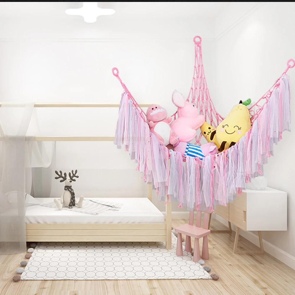 Wholesale Handmade Macrame Hammock Net Plush Toys Storage Kids Wall Hanging Stuffed Animals Storage Hammock