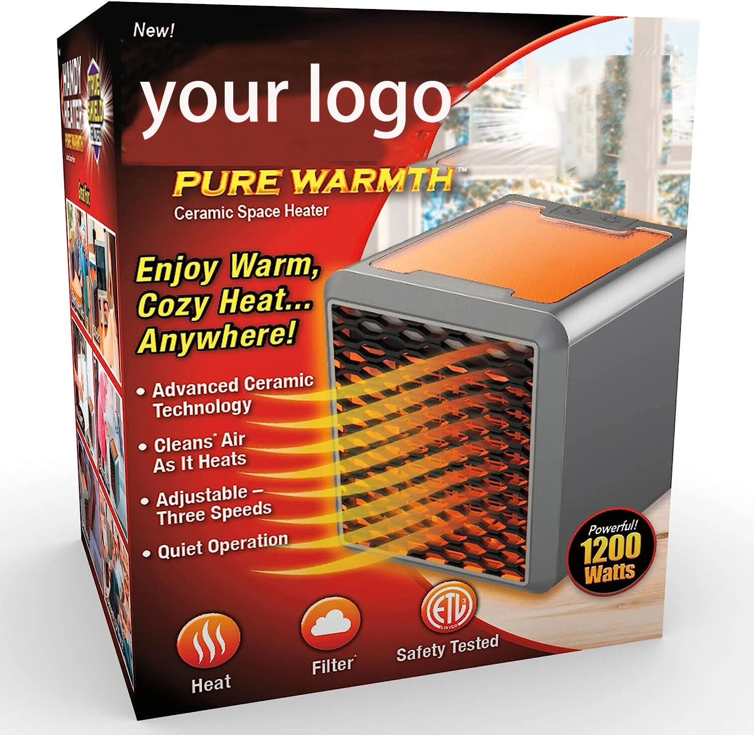 Portable electric Quiet Operation 1200W Pure Warmth Ceramic Space Heater Small Space Heater with Adjustable Thermostat