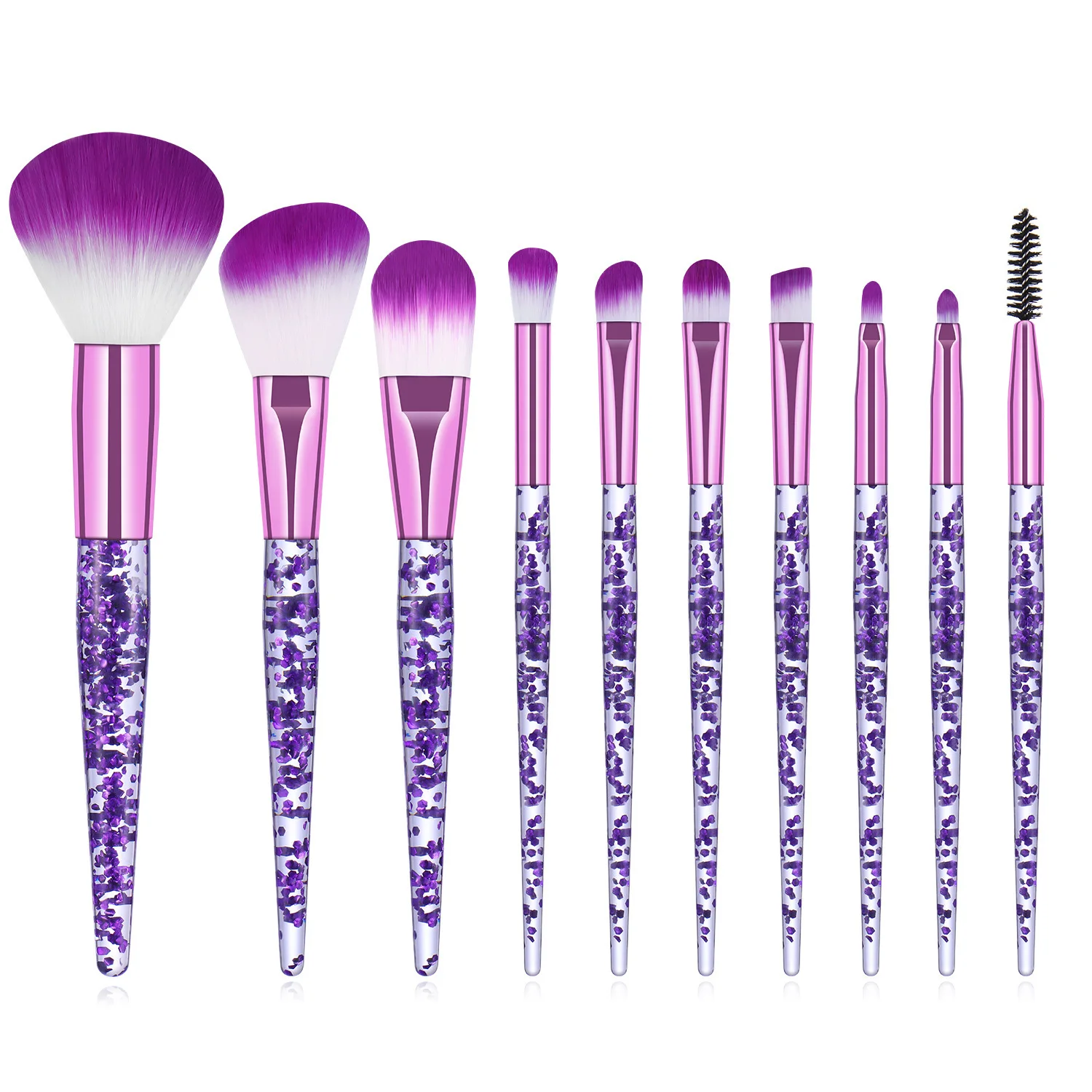 10 Pcs Purple Pink Crystal  Handle  Acrylic Clear Custom Logo Cosmetics Make up Brush Set  eye shadow eyeshadow blending brush