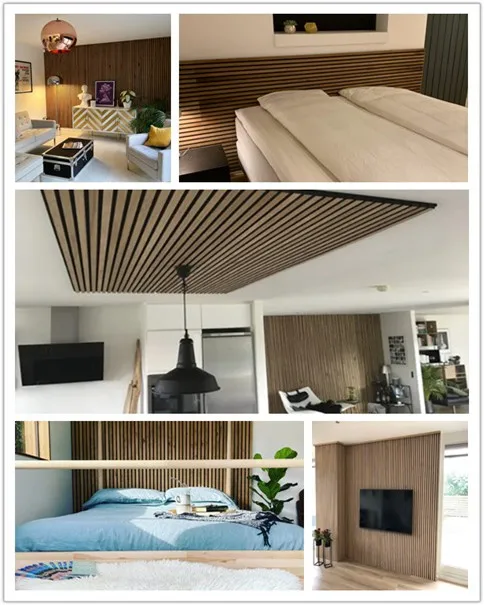 Fireproof Acoustic PET Felt Slat Wood Grilled Wall Panels For Indoor Transform