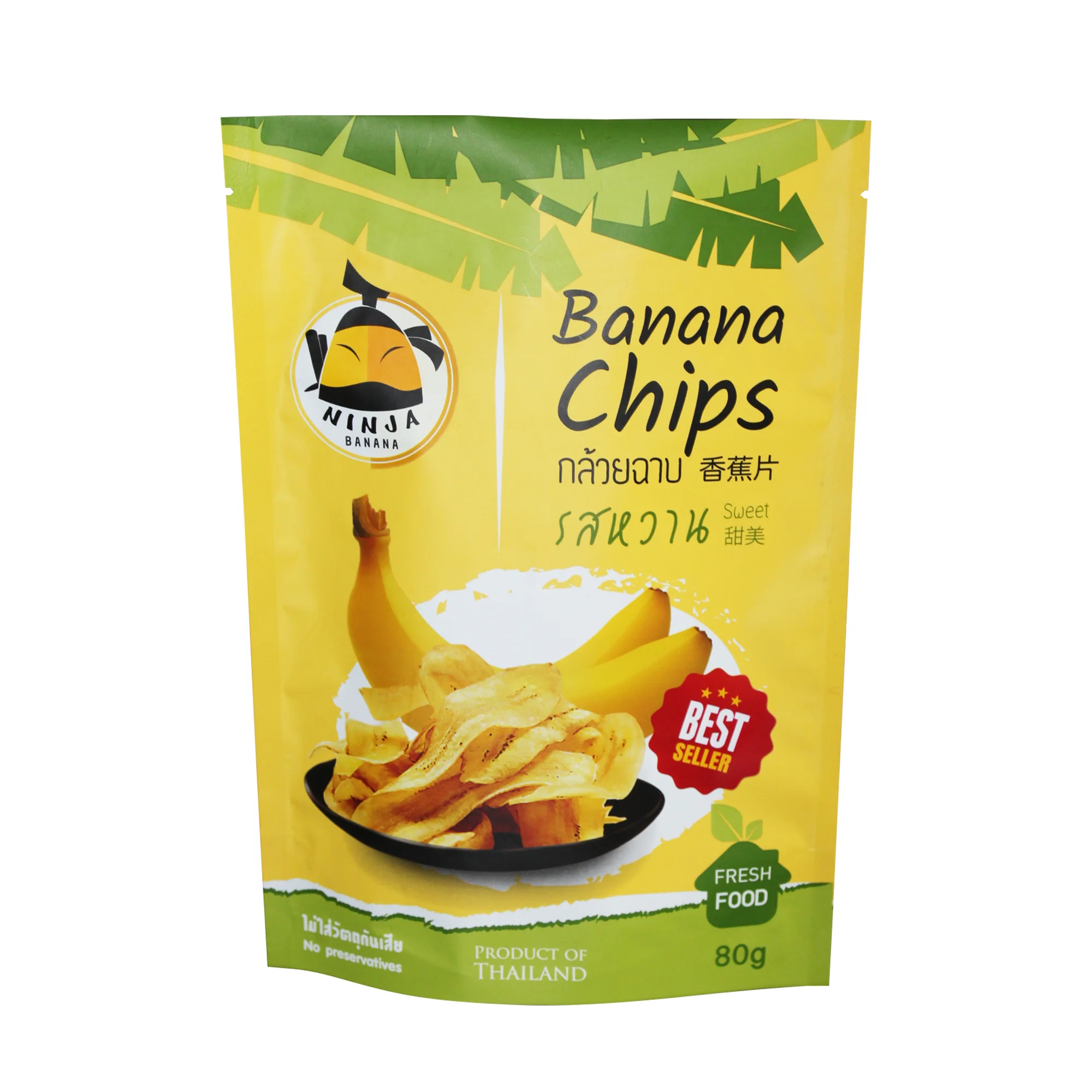 Custom printed recyclable resealable plastic aluminum stand up zipper bags pouches for banana plantain chips packaging bags
