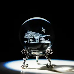 3D Crystal Ball 2.4inch Laser Engraved Animal Figurine Collectibles Paperweight Glass Decorative Full Sphere with Stand