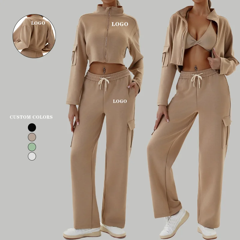 Manufacturer Custom Logo Casual hoodie Woman Tracksuits Zipper Sports Jacket Long Sleeve Gym Fitness Wear Hoodies Workout Set