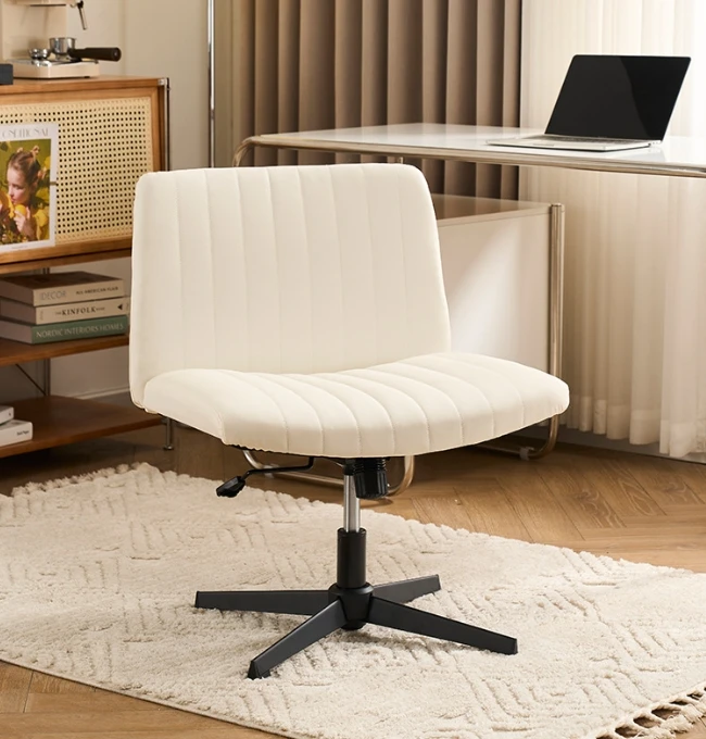 Modern Armless White Adjustable No Wheels Cross Legged Task Computer Chair
