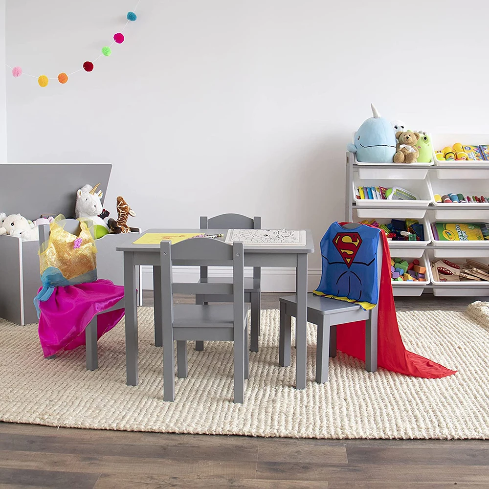 Kids Wood Table and Chair Set Modern Table and 4 Chair Set Children Furniture