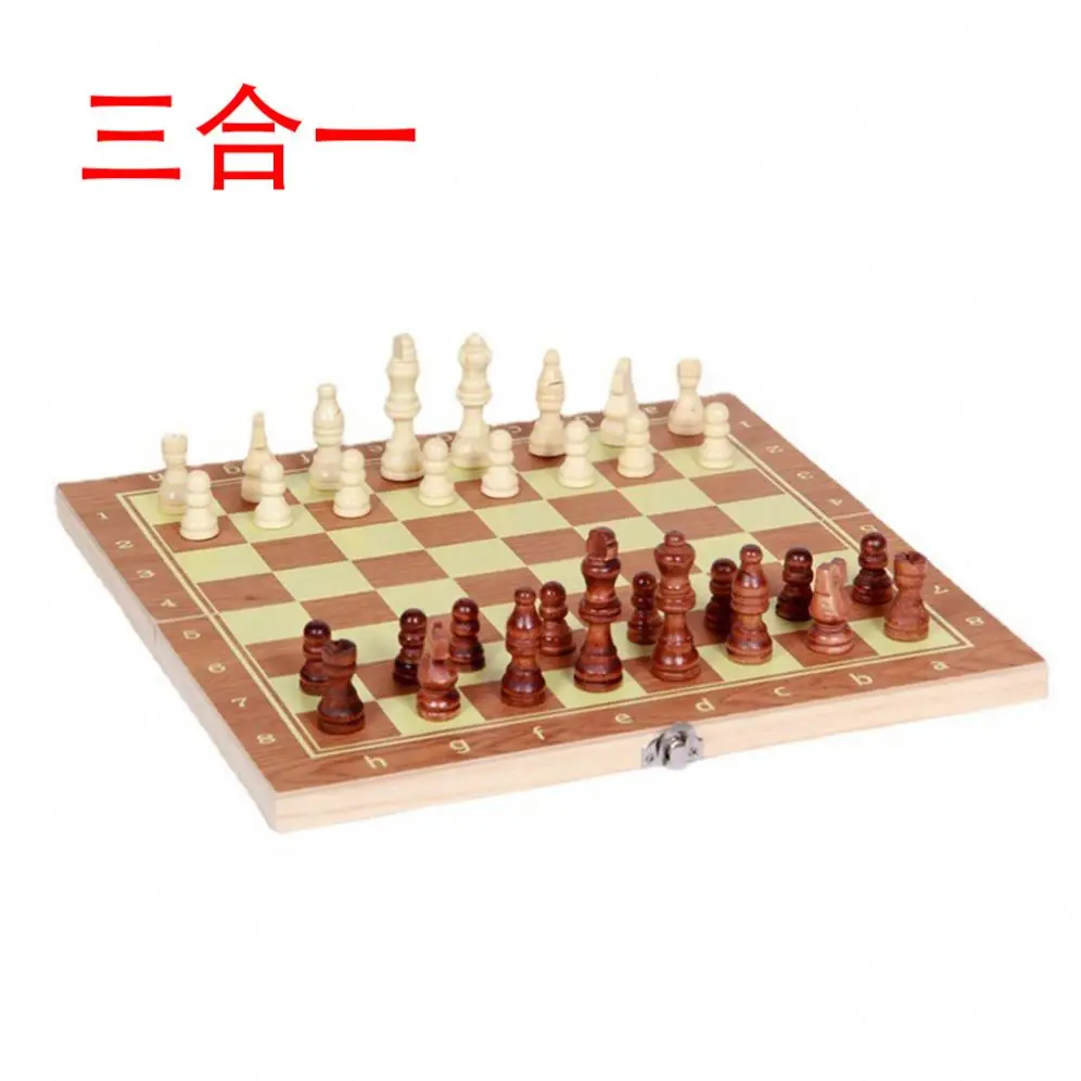 Three-in-One Chess Wooden Chess Board Entertainment Table Game Competitive Educational Toy Non-Magnetic Factory Direct Sales