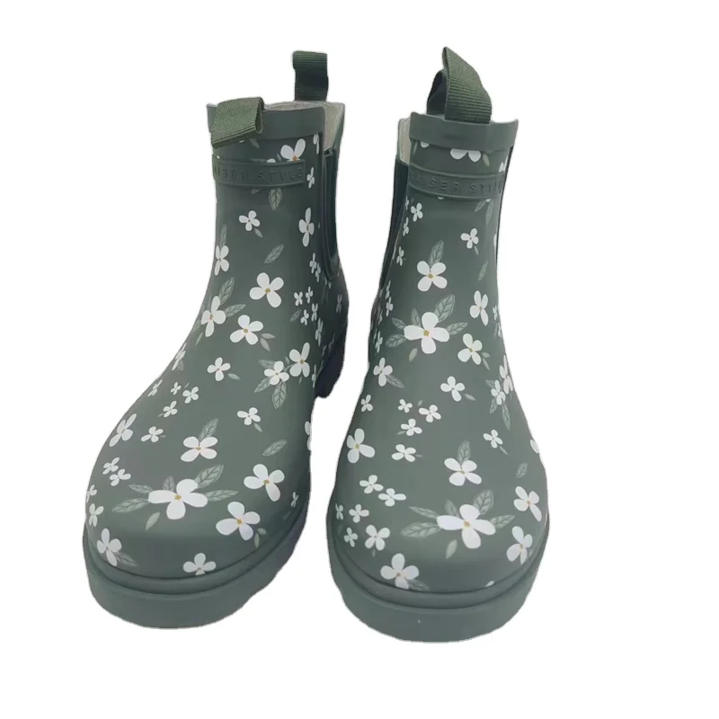 Wholesale Custom Logo Print Low Cut Short Rubber Rain Boots Shoes Rubber Wellies For Women