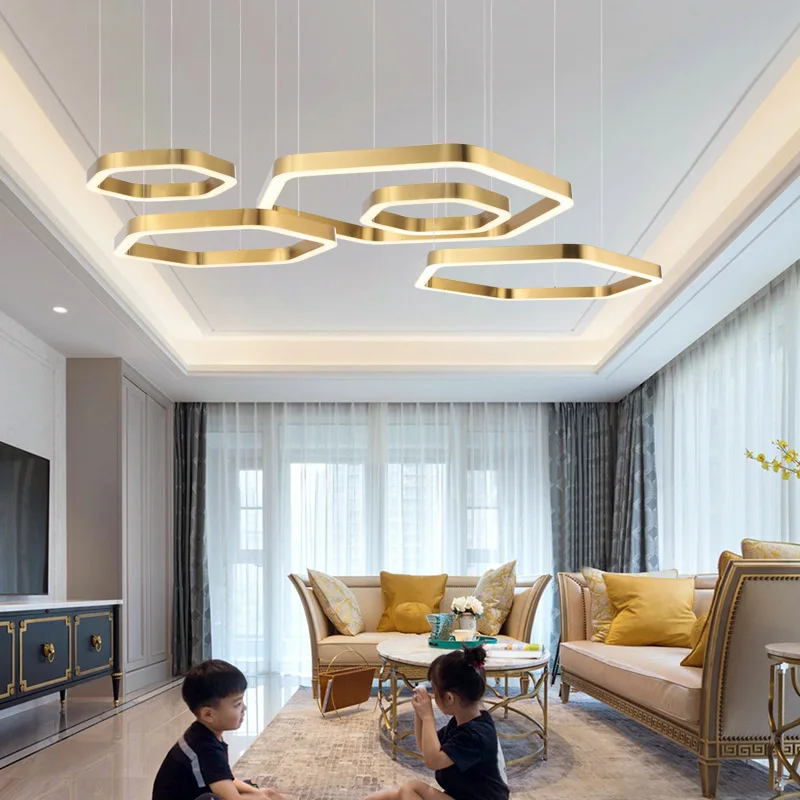 Modern Design Indoor Decoration Fixture Hotel Villa Luxury LED Ring Acrylic Iron Pendant Light