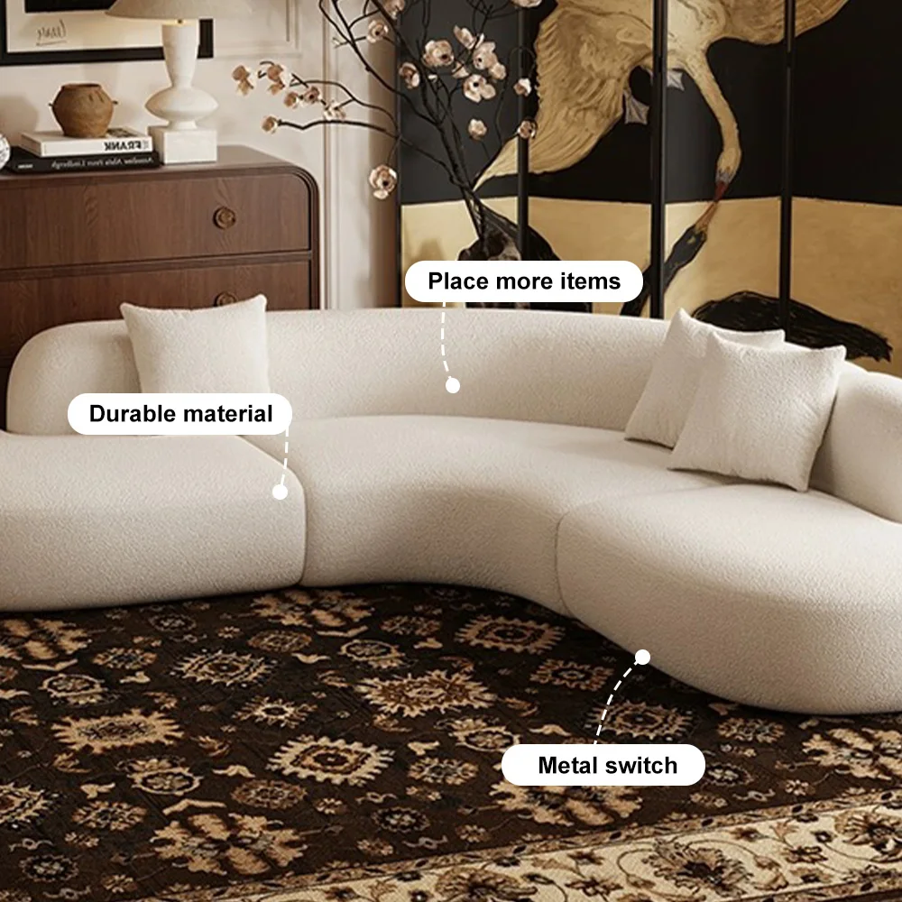 Foshan Furniture Nordic Modern High Quality White Corner Couch Luxury Living Room Sectional Modular Boucle Curved Sofa For Home