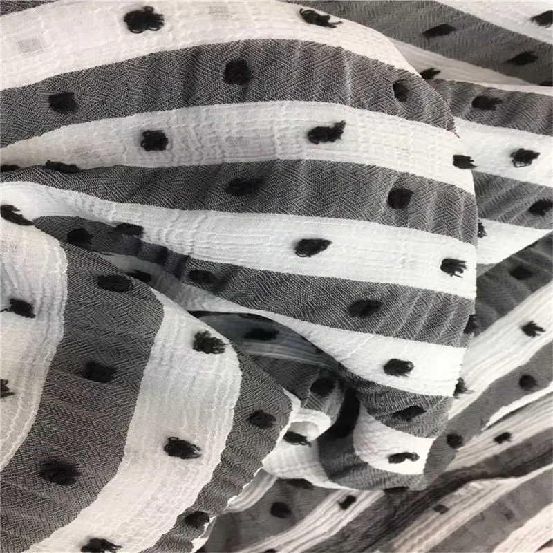 Polyester Cationic black silk  yarn dyed jacquard dots organza chiffon fabric