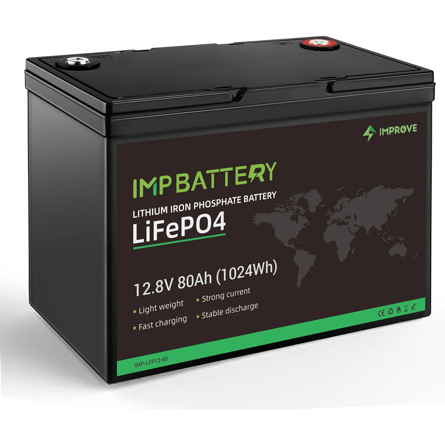 IMPROVE Rechargeable LIFEPO4 24V 40A 60A 80A 100A 120A 200A Lithium Ion Battery for Camping Car Storage Battery