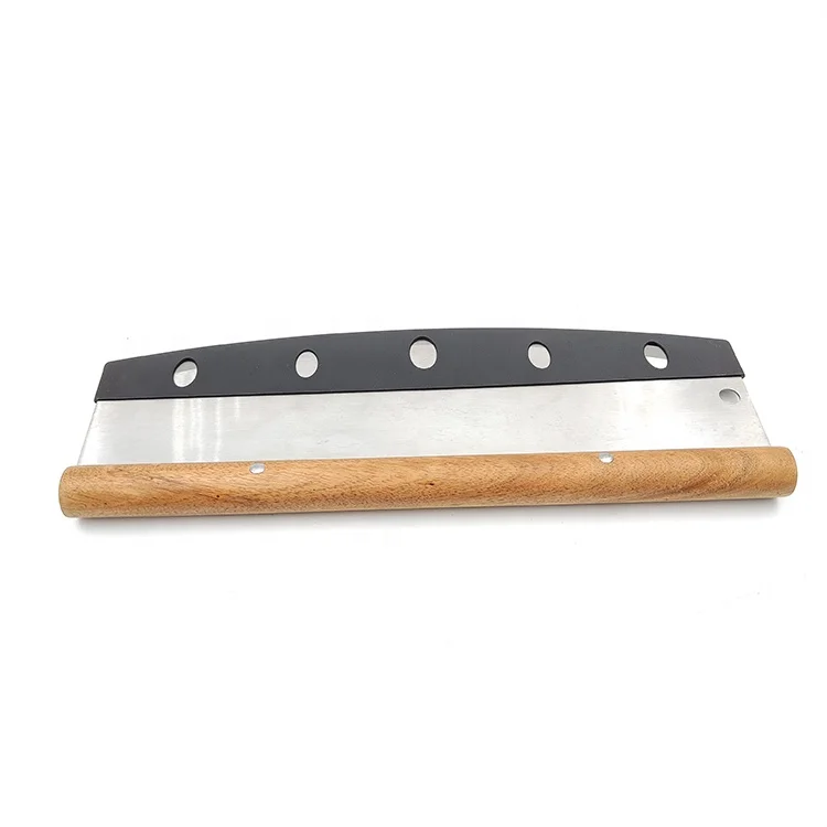 Pizza Cutter Rocker  Stainless Steel Slicer Knife with Wooden Handle & Blade Cover Premium Pizza Oven Accessories