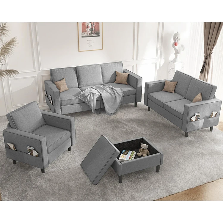 Modern Living Room Furniture Cloud Velvet Sectional Sofa Couch Set With Solid Wooden Legs