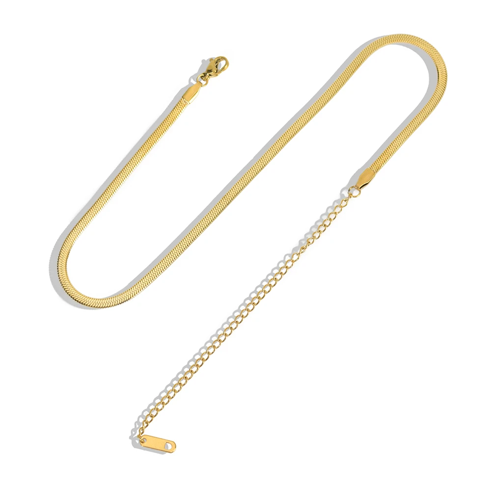 
Dainty Stainless Steel Chain Link Choker Necklace Minimalist Gold Plated Flat Snake Chain Necklace Jewelry for Women 