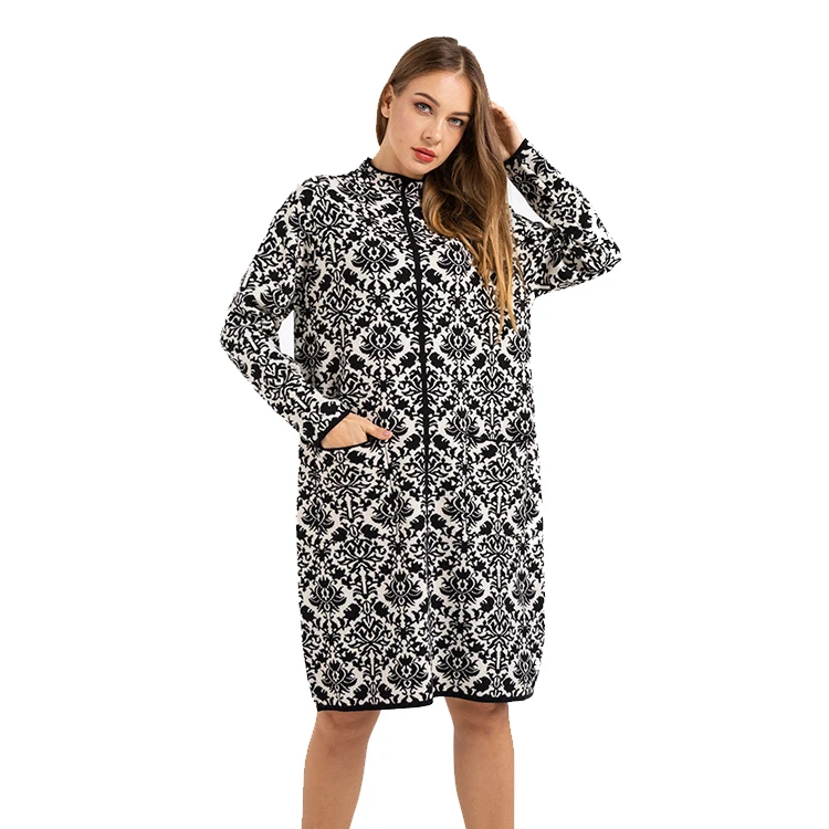 Fashionable Widespread 2020 Recommended Product Patterned Women Casual Sweater Dress Cardigan