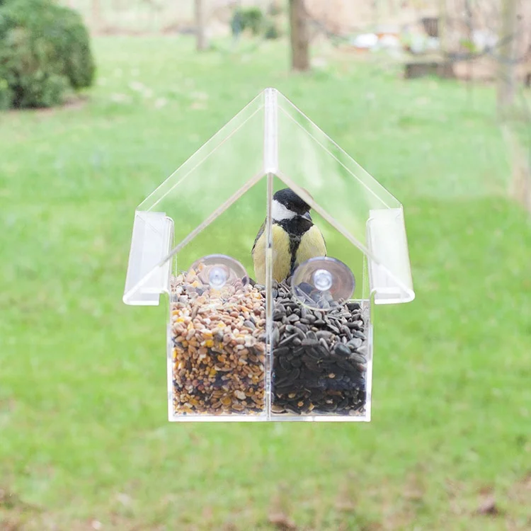 PVC+Steel Metal Wire Custom Silo Peanut  Birdfeeder Outdoor  Clear Hanging Acrylic Bird Feeder