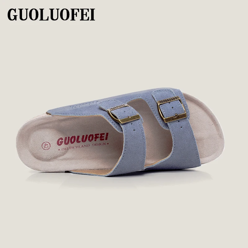 Wholesale PU Leather Gents Men Cork Sole Summer Beach Slippers Shoes