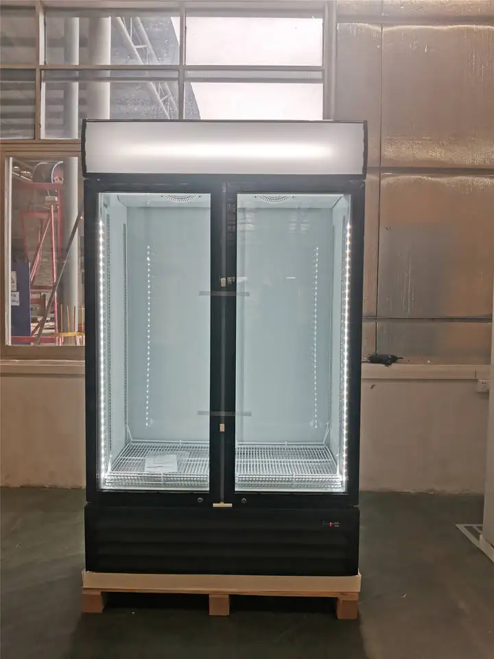 Commercial Energy Drink Cooler Double Glass Door Cooler Display Upright Fridge