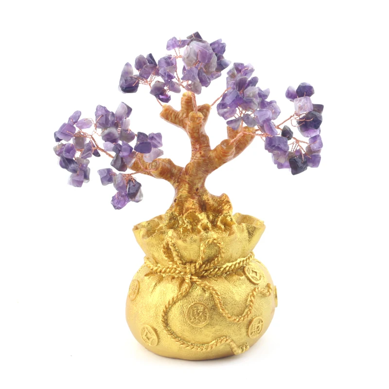 Мини натуральные декоративные растения фэн-шуй цветы искусственные деревья желтые кристаллы