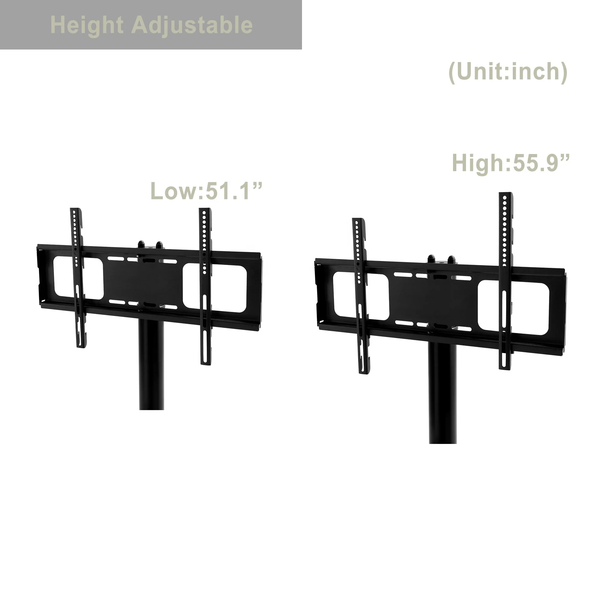 Black Multi-function Angle and height adjustable 4-Tier tempered glass metal frame Floor TV stand