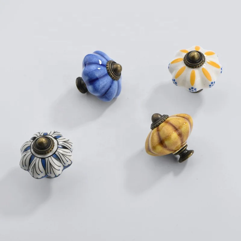 Ethnic Style Ceramic Cabinet Knobs Round Furniture Drawer Pulls for Bedroom Kitchen Living Room and Dresser Doors Cupboards