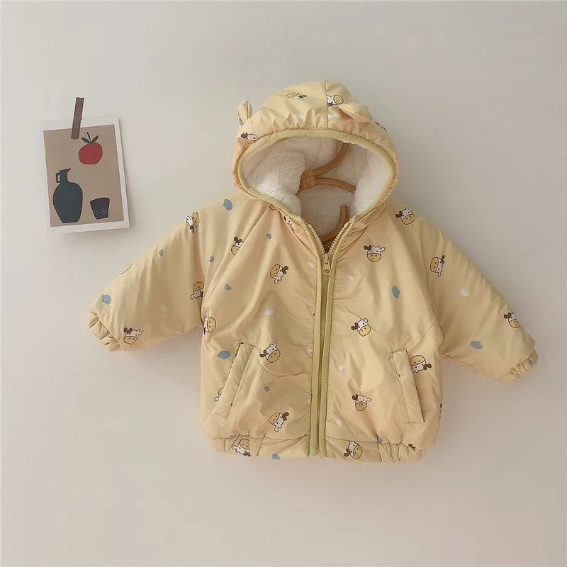 
Winter unisex baby cotton-padded clothes Korean baby plus velvet thick infants warmth jacket 