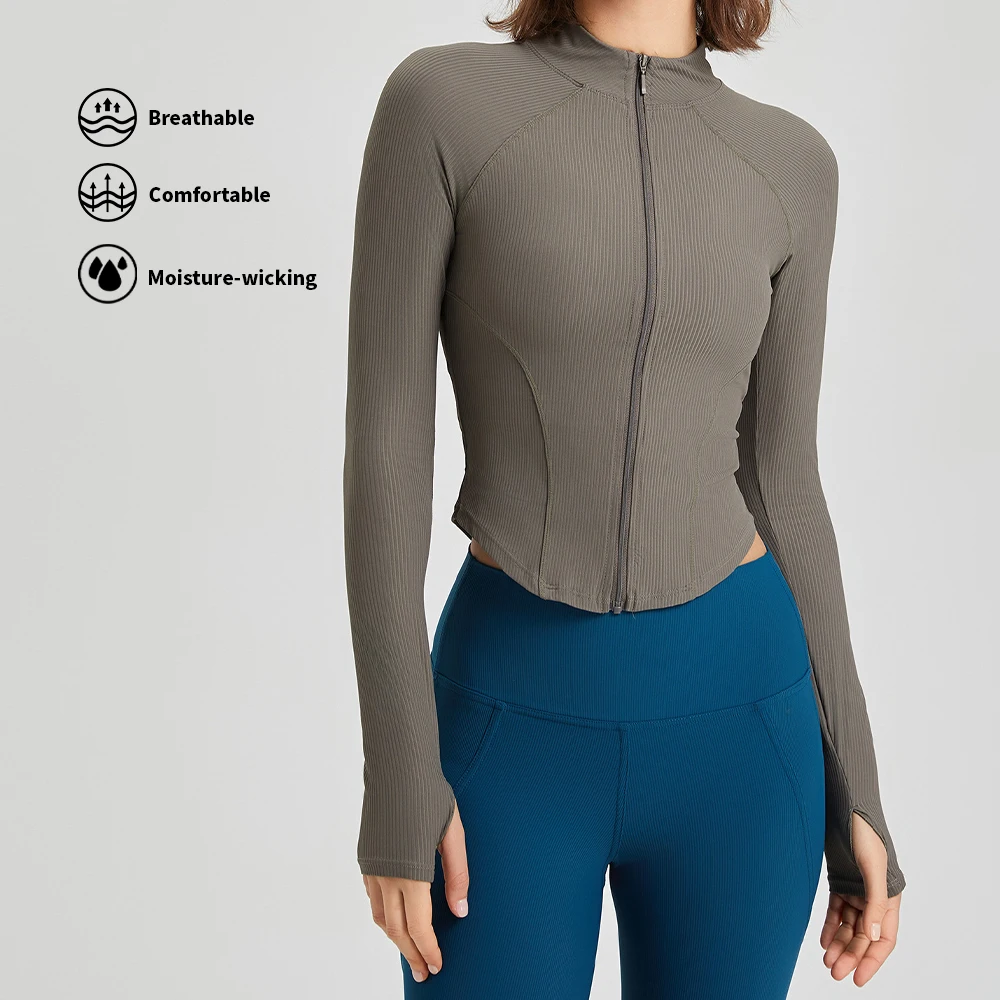 Women Long Sleeve Compression Quick Dry Comfort Front Zipper Jacket Fitness Tops Small Stand-up Collar Yoga Jacket For Women