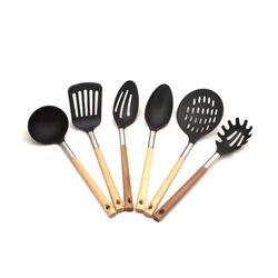 Набор кухонной утвари из 6 предметов с деревянной ручкой, набор для приготовления пищи, набор термостойких нейлоновых принадлежностей