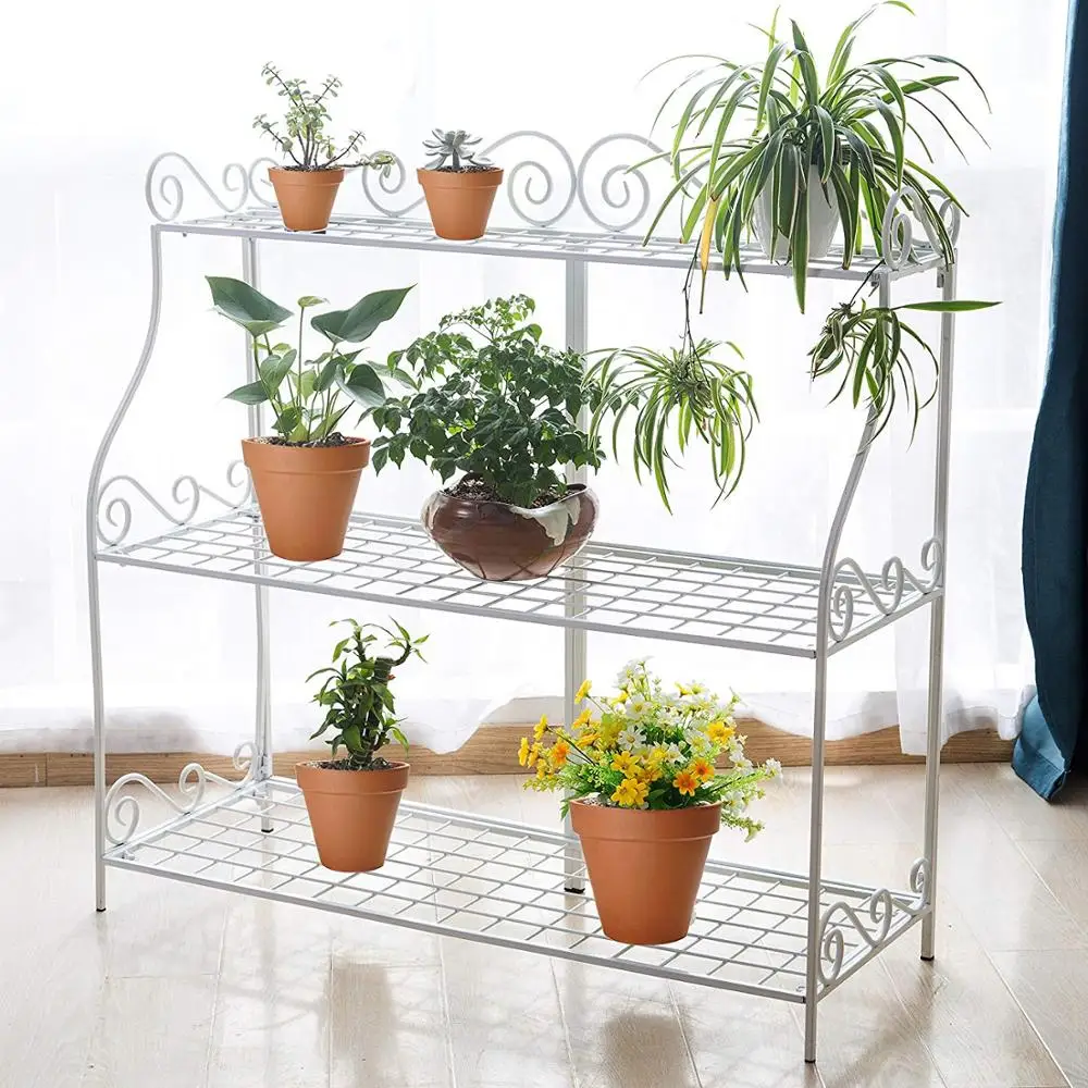 Upright 3 Tier Plant Stand Modern Iron Metal Plant Stand Kitchen Storage Rack Shelf