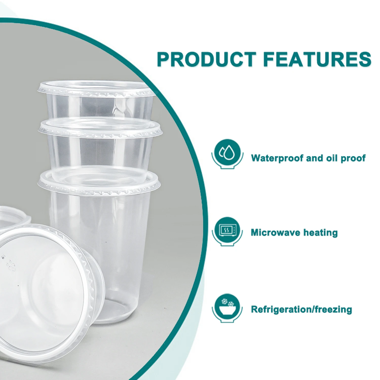 Airtight Round Clear Plastic Soup Cup Disposable Meal Prep Food Storage Containers PP PLA Food Tub Box With Lids
