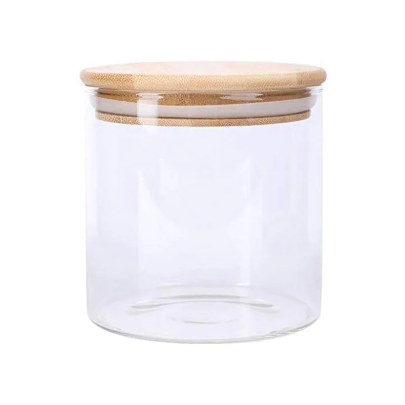 Kitchen Storage Set Clear Glass Cookie Pantry Container Jars With Wooden Lids