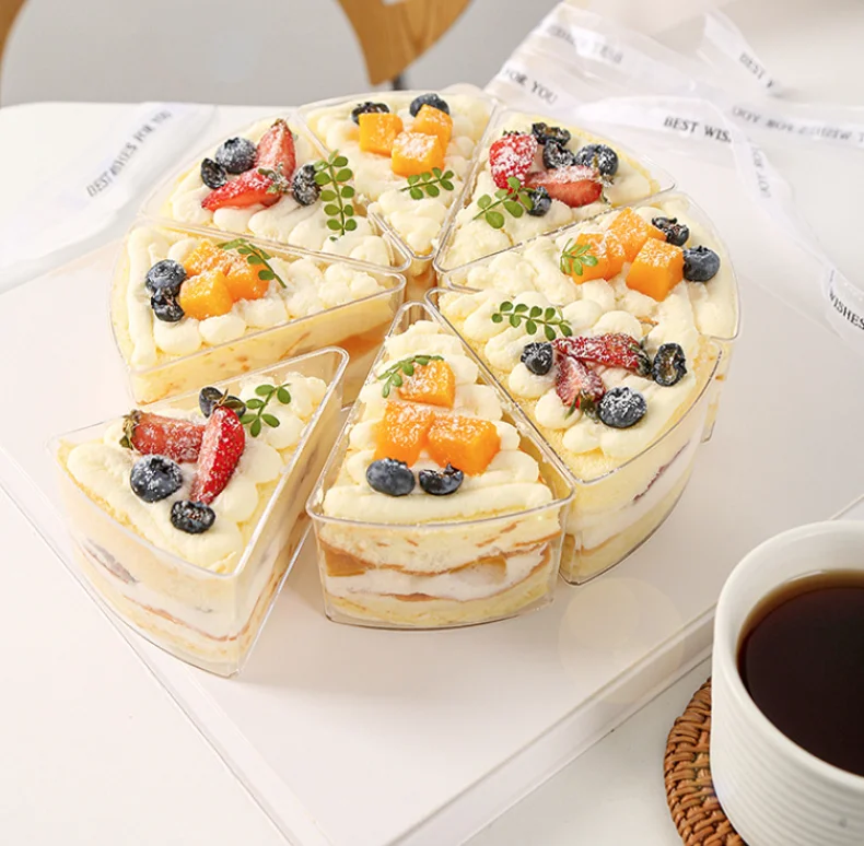 140 ml Disposable Triangular PS Cup for Mousse Pudding Jelly Tiramisu 6-inch Cake Plastic Cup Cake Holders