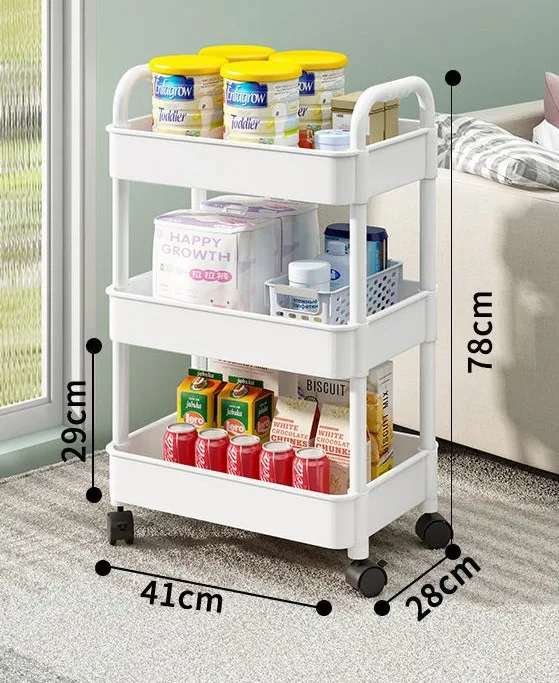 WONDERFUL Home Kitchen Movable Metal Trolley Storage Rack Multi-Functional Carbon Steel Rolling Utility Cart with Handle