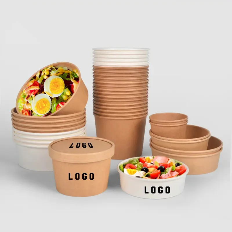 SenAng Ensaladera Wholesale Custom Kraft Paper Bowl Disposable Take Away Kraft Paper Salad Bowl With Pet Lid