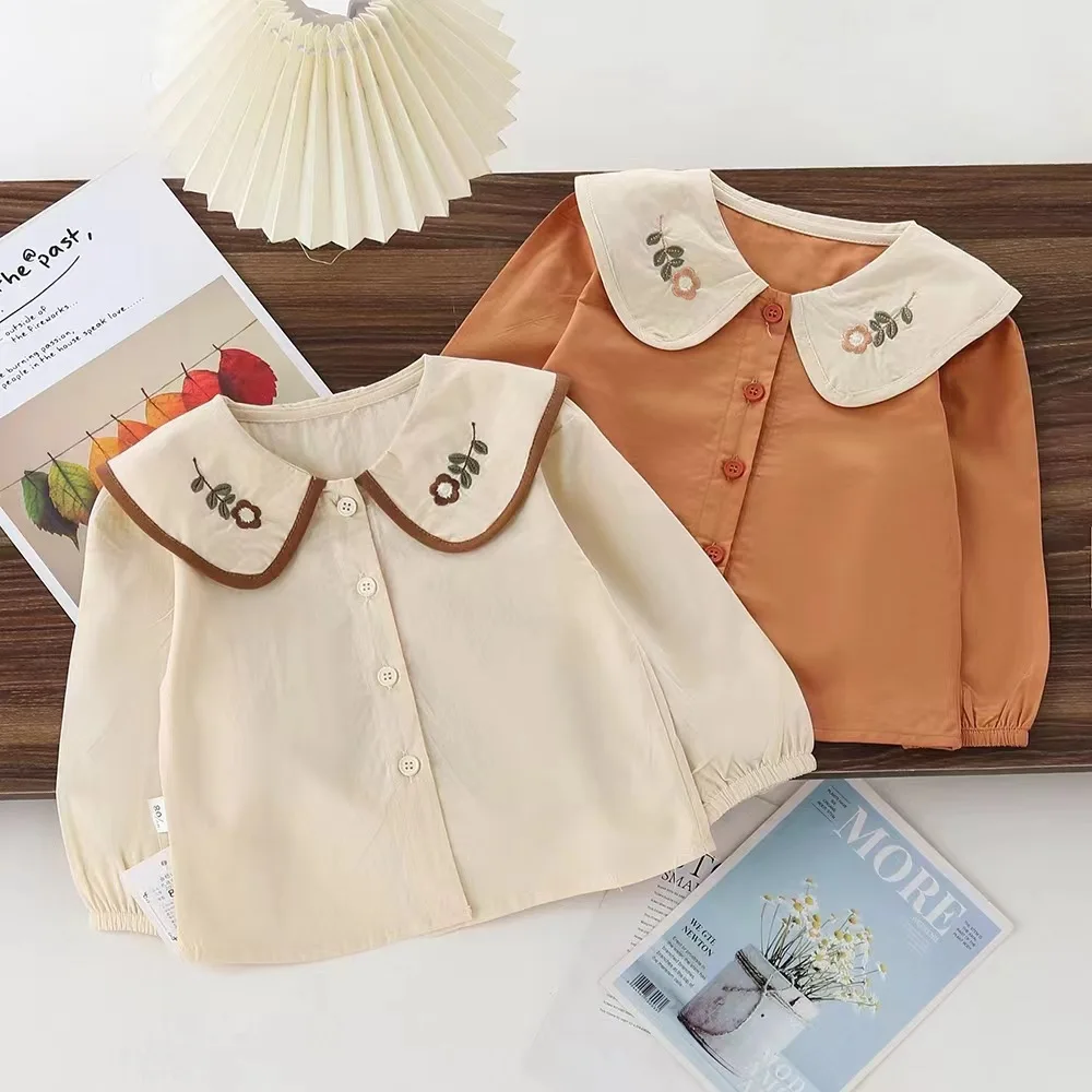 2024 Spring New Korean Style Toddlers Girls Princess Blouses Long Sleeve Tops doll shirt Children Casual Shirts