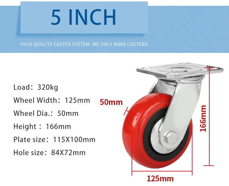 Weihang castors 5 Inch swivel casters without brake harbor freight heavy duty red caster wheels