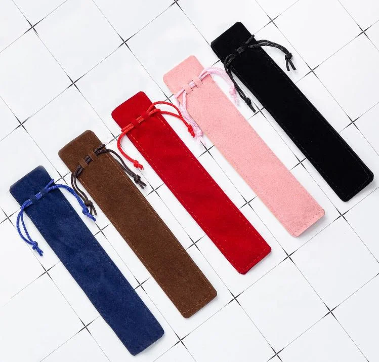 WHOLESALE GIFT bag logo and color customize black suede velvet drawstring pouch bag for pen