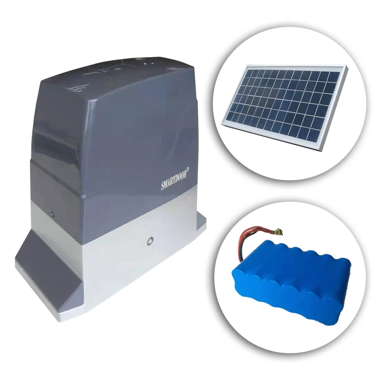 DC sliding gate operator with battery backup and solar panels