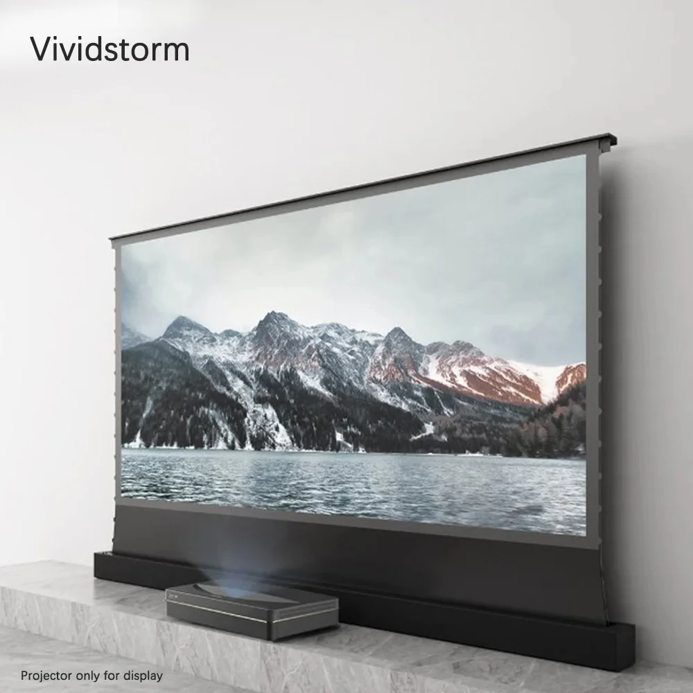 VIVIDSTORM S PRO 120 Inch Electric Tension Floor Screen for Ambient Light Rejecting Ultra Short Throw Laser 4k Projector Screen
