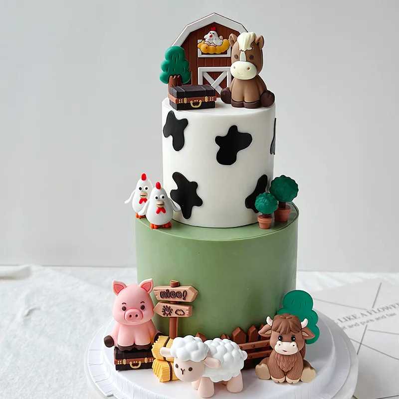 Soft plastic Ungle Animals Cake Decoration Yak Pony Sheep Pig Chicken Cake Topper For Birthday Party