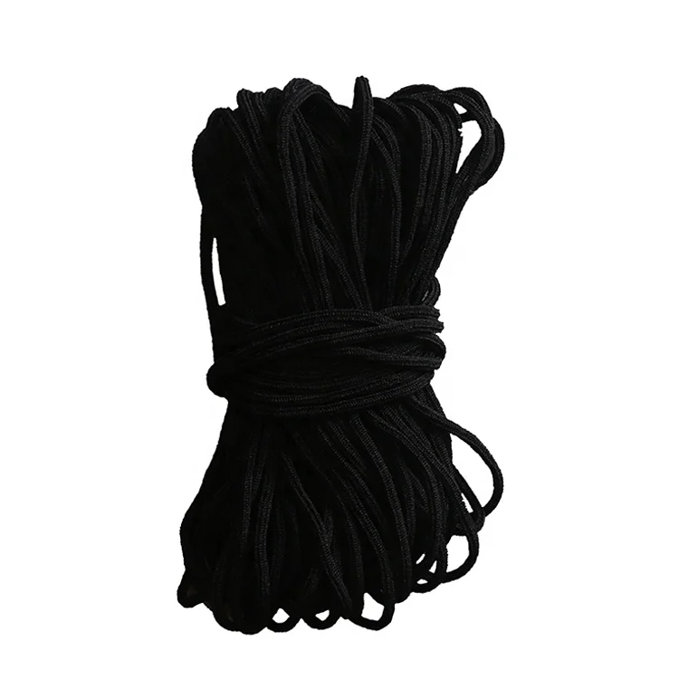 5MM  Earloop   Elastic  Black Flat Thin Cord Holder Soft Ear Tie Rope Elastic Cord