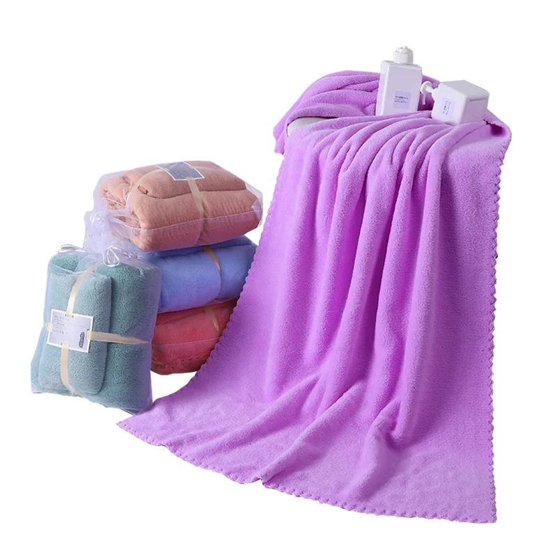 ready stock coral fleece cut edge thickened absorbent purple towel gift set box gift package bath towel set for Christmas