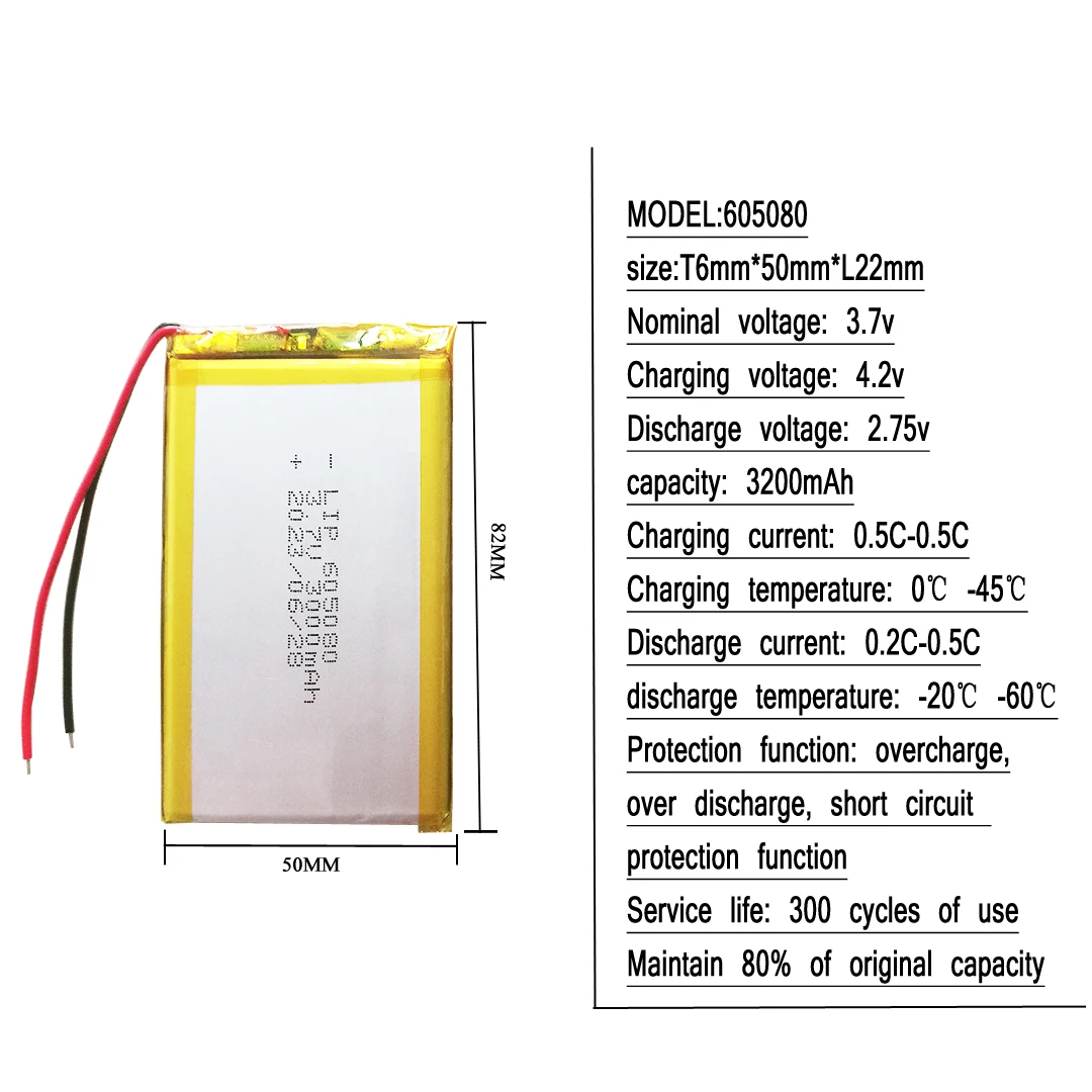 battery 3.7v 3000mah lithium battery 11.1wh 605080 li-po li polymer lipo 3.7V lithium ion batteries for Waist massager