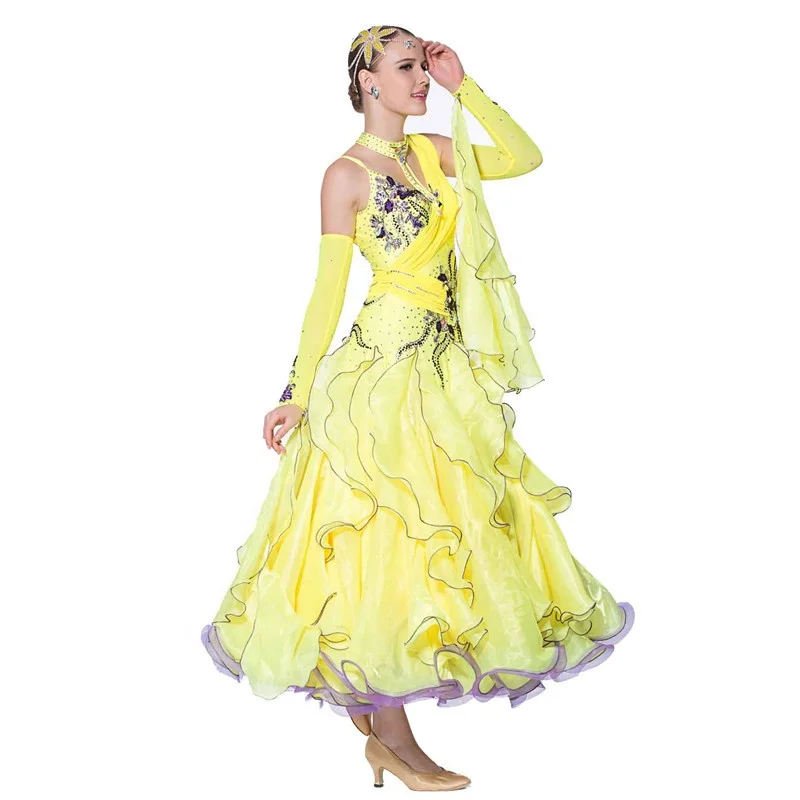 B-1458 National Standard Ballroom Dancing Dress Modern Costume Competition Waltz tango Big Pendulum Performance for Sale