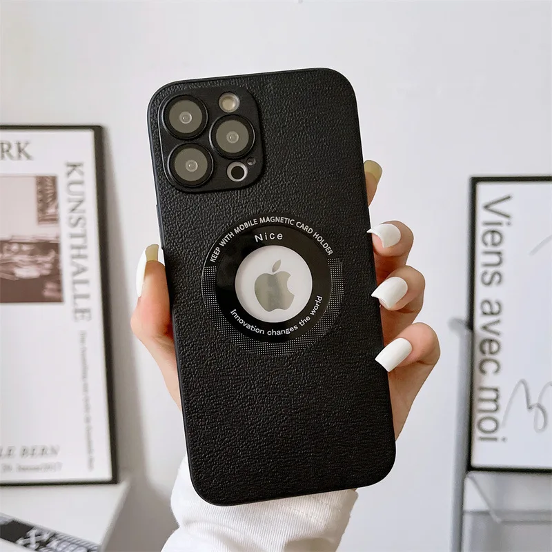 new magnetic leakage standard wholesale lychee leather  lens film full cover phone case fit for iphone  11 12 13 14 15promax