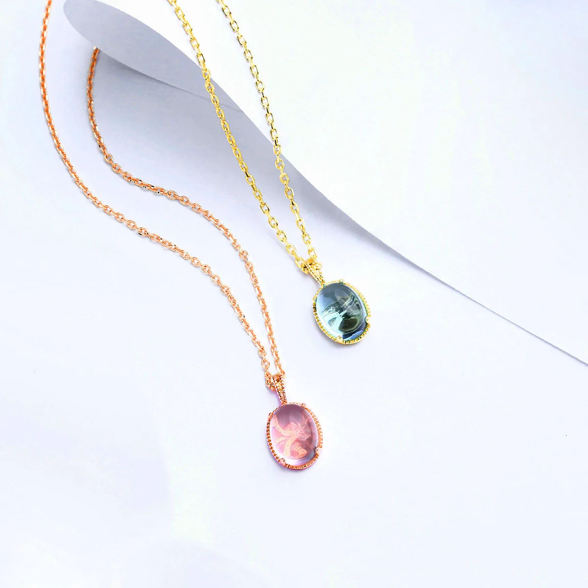 Sterling Silver Sky Topaz Blue Crystal Heal Stone Oval Cut Gold Plated Pendant Necklaces For Women Fashion Jewelry