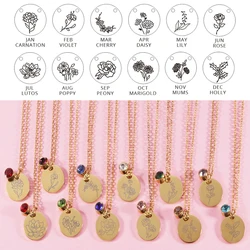 Manufacturer custom none fade necklace Women Birthday twelve Month Flower Choker Necklace 18k Stainless Steel Chain Jewelry