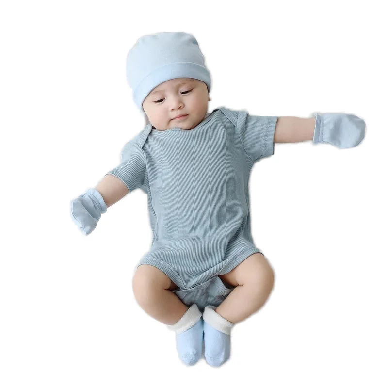 Rarewe Baby Clothes Onesie O Neck Short Sleeve Ribbed Cotton Solid Romper For 6-9 Months Boys Girls