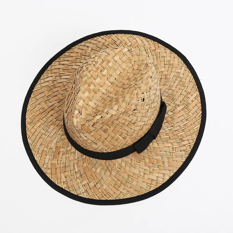 Simply Factory Custom Mat Rush Grass Handwoven Panama Hat Unisex Black Edge Straw Hat