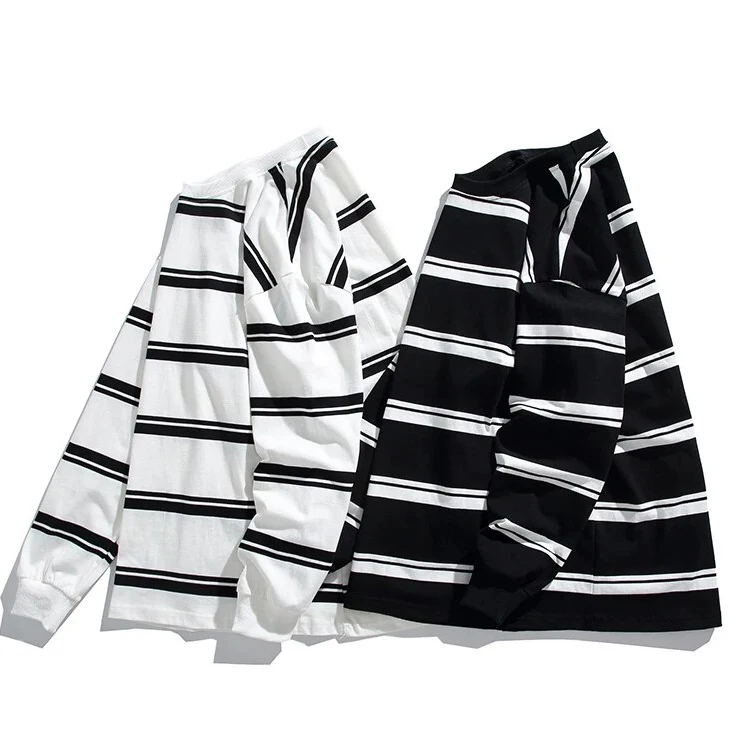 Wholesale Clothing t-shirt long sleeve elastic oversize 100% pure Cotton stripe t-Shirt casual round neckFashion T-Shirts for me
